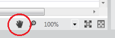 ワークフロー デザイナーで強調表示されているパン ボタン。