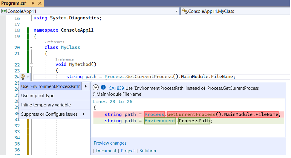 CA1839 のコード修正 - 'Environment.ProcessPath' を使用する