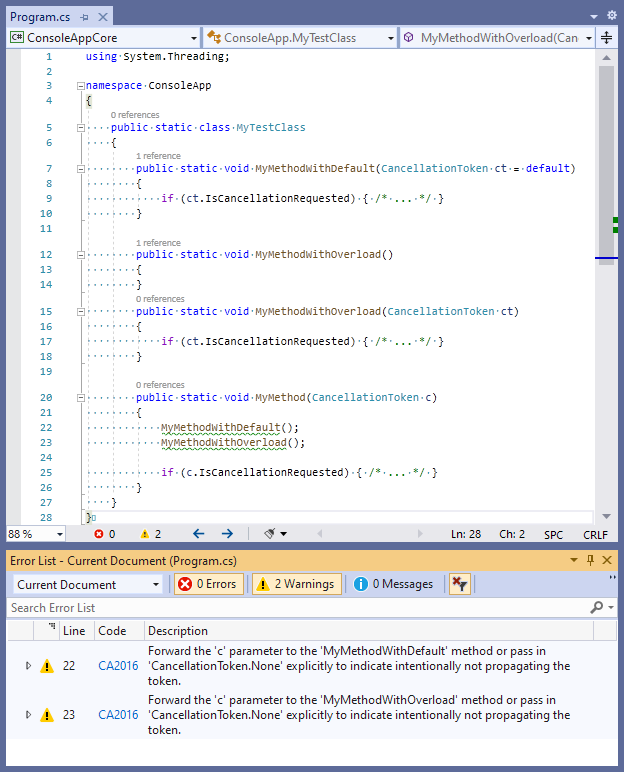 規則 CA2016 - CancellationToken パラメーターを 1 つのメソッドに転送する