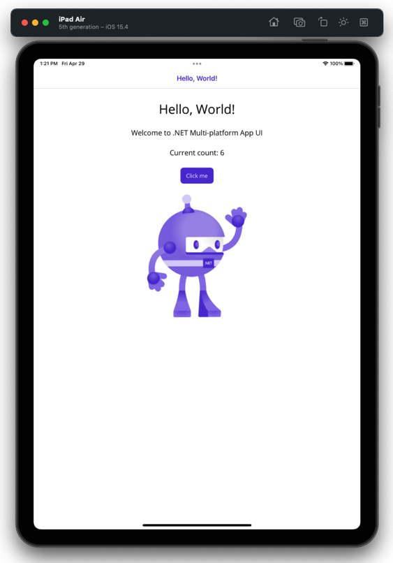 既定の iOS シミュレーターで実行されている .NET MAUI アプリ。