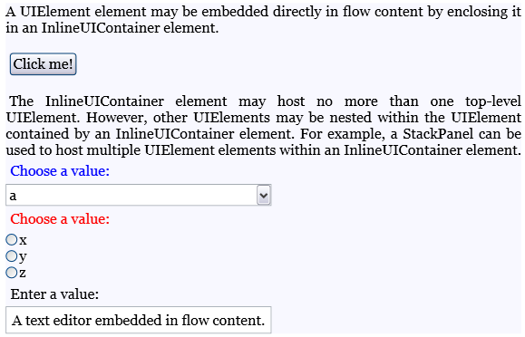 スクリーンショット: フローに埋め込まれた UIElement 要素