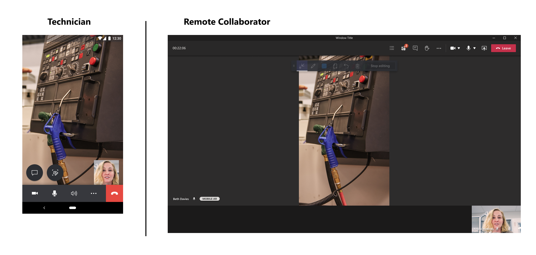 拡張現実をサポートしていないモバイル デバイスでの Dynamics 365 Remote Assist を使用した通話中のエクスペリエンスと Teams デスクトップ