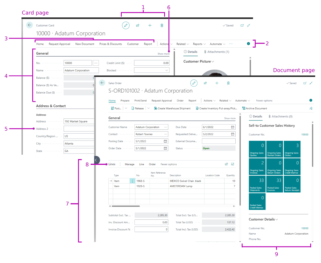 Card and document page overview.