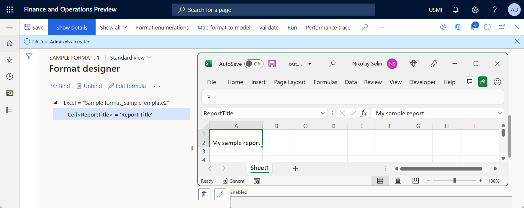 生成されたドキュメントをデスクトップ アプリケーションの Excel で確認します。