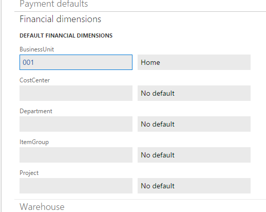 TabFinancialDimensions を使用した CustTable の例。