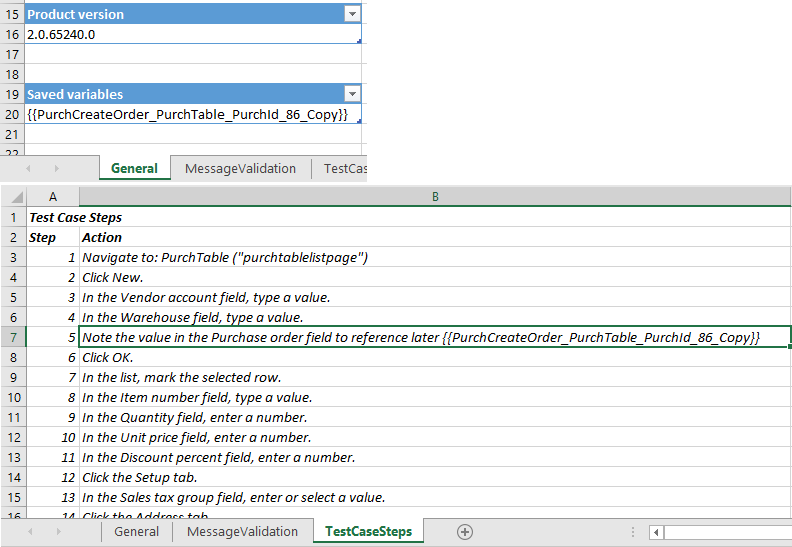 Excel に保存された変数。