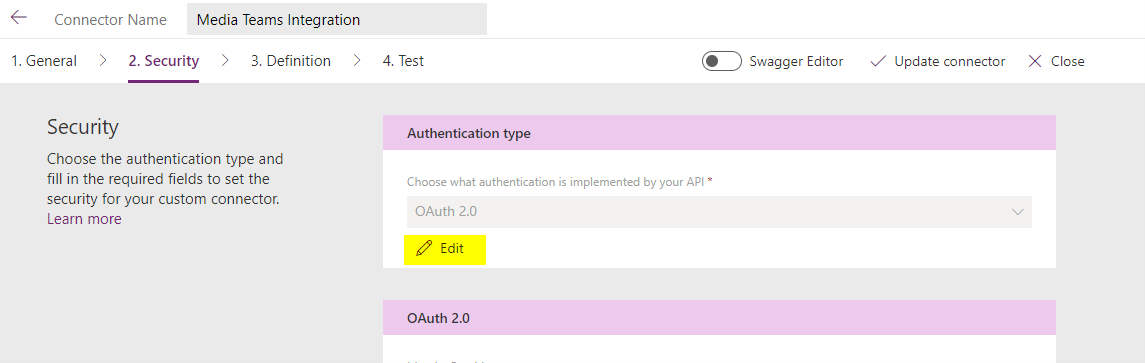 Microsoft Teams authentication type.