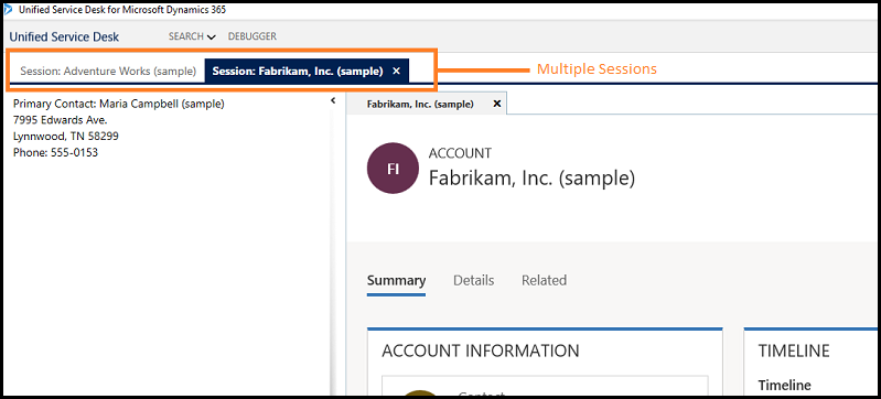 Unified Service Desk での複数のセッション。