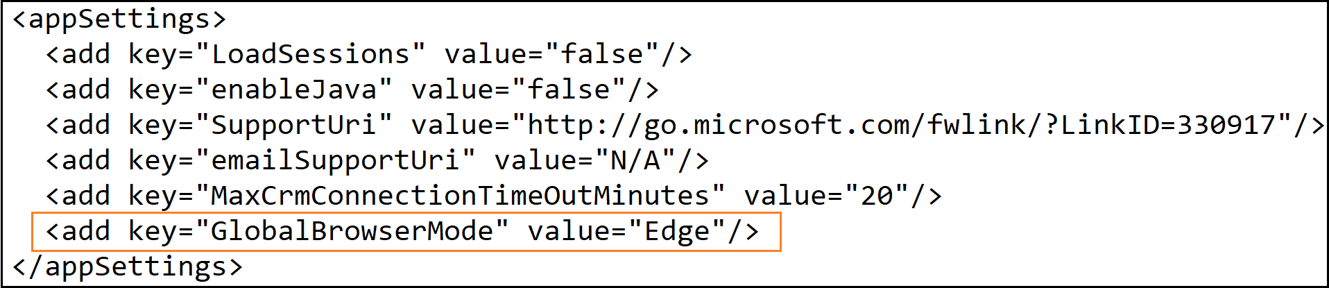 Edge プロセス構成設定キー。