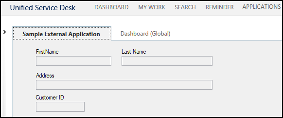 Unified Service Desk サンプル外部アプリケーション。