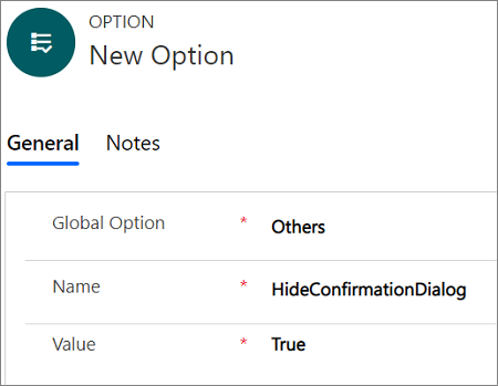 HideConfirmationDialog オプションの有効化/無効化。