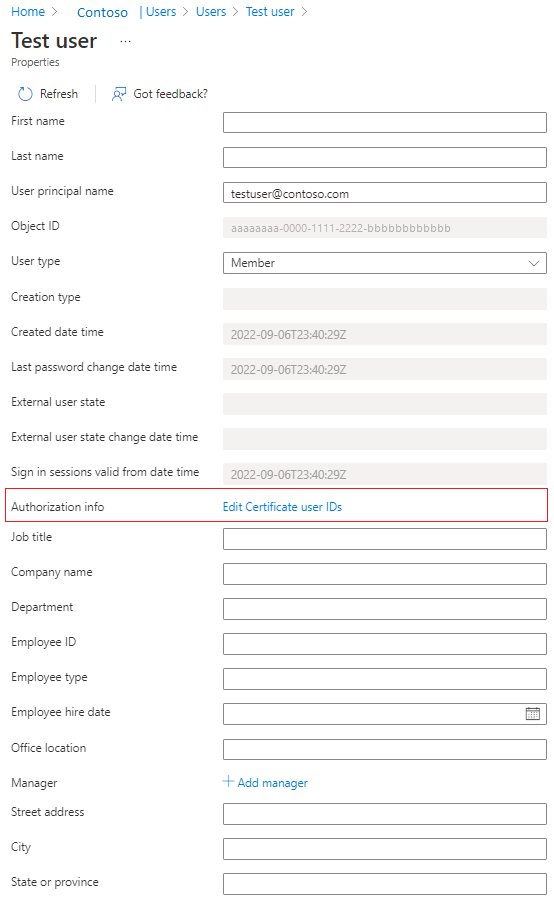 証明書ユーザー ID の編集のスクリーンショット。