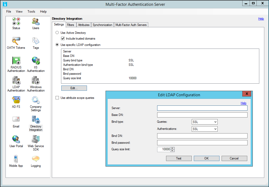 MFA Server で LDAP 構成を編集する