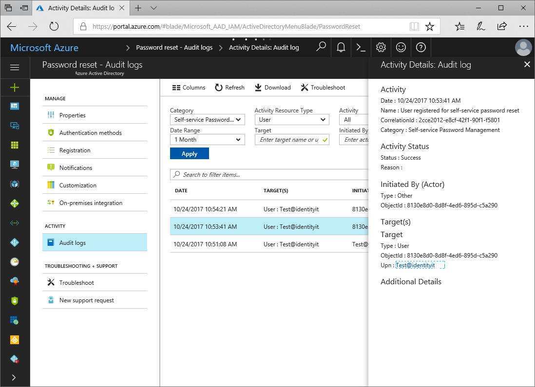 Microsoft Entra ID の監査ログを使用した SSPR のレポート