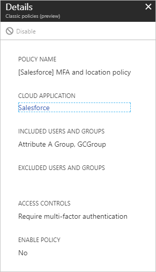 Salesforce アプリの MFA を要求とするクラシック ポリシーの詳細