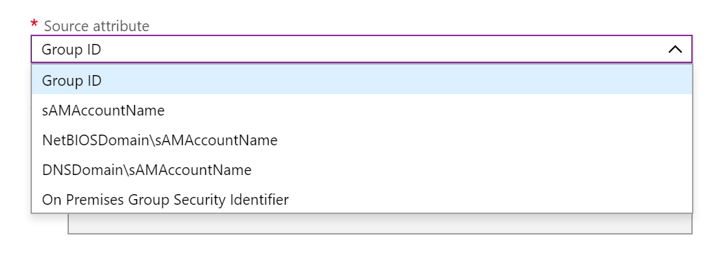 ソース属性のドロップダウン メニューが示されたスクリーンショット。