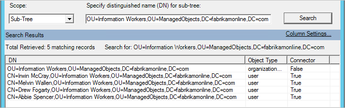 [Sub-Tree]\(サブツリー\) 検索の例を示すスクリーンショット。