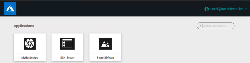 MyHeaderApp、SSH Secure、SecretRDPApp のアイコンを示す [アプリケーション] 画面のスクリーンショット。