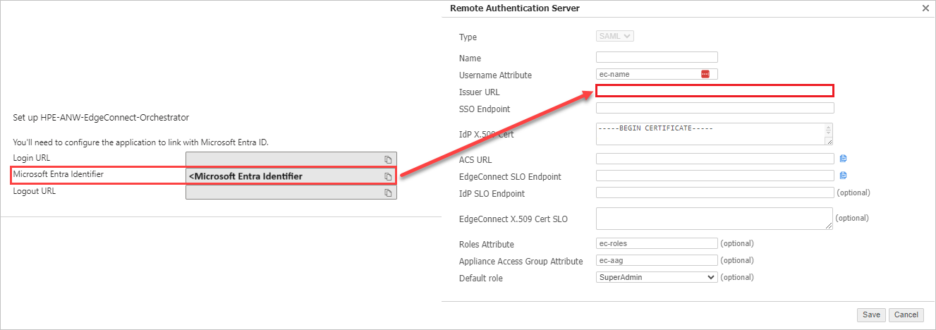 発行者の URL を構成する方法を示すスクリーンショット。