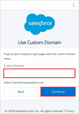 Salesforce モバイル アプリの [カスタムドメイン]