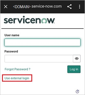 [Use external login]\(外部ログインの使用\) が強調表示された [Log in]\(ログイン\) ページのスクリーンショット