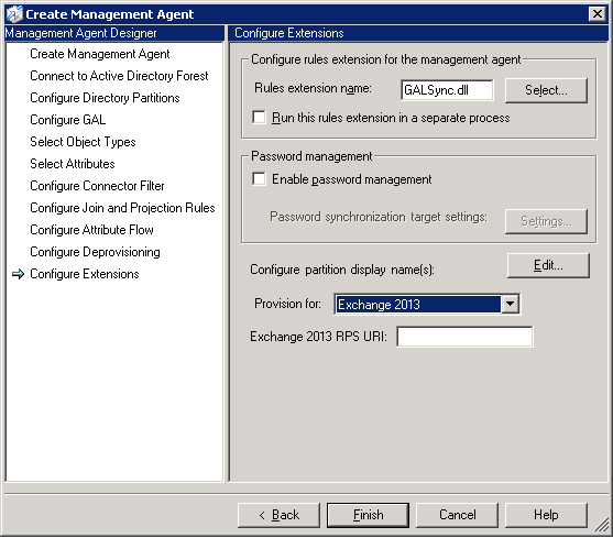 管理エージェント Exchange 2010 プロビジョニング。