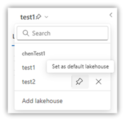 デフォルトのLakehouseを固定する場所を示すスクリーンショット。