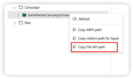 [Copy File API Path] (ファイル API パスのコピー) のメニュー オプションを示すスクリーンショット。