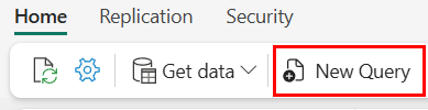 [新しいクエリ] ボタンを示す Fabric ポータルのスクリーンショット。