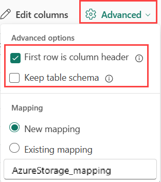 詳細 CSV オプションのスクリーンショット。