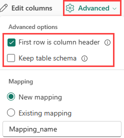 詳細 CSV オプションのスクリーンショット。