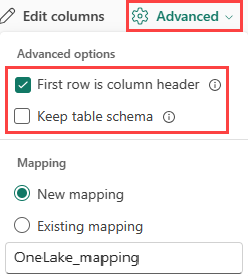 詳細 CSV オプションのスクリーンショット。