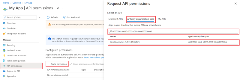 Azure AD Graph API は Windows Azure Active Directory という名前で、clientID 00000002-0000-0000-c000-0000000000 を持ちます。