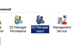 I I S Manager ユーザーが強調表示されているサーバーの [ホーム] ウィンドウのスクリーンショット。