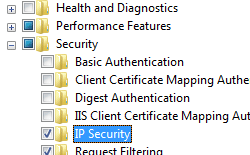 Windows Vista または Windows 7 で [I P Security] が選択されていることを示すスクリーンショット。