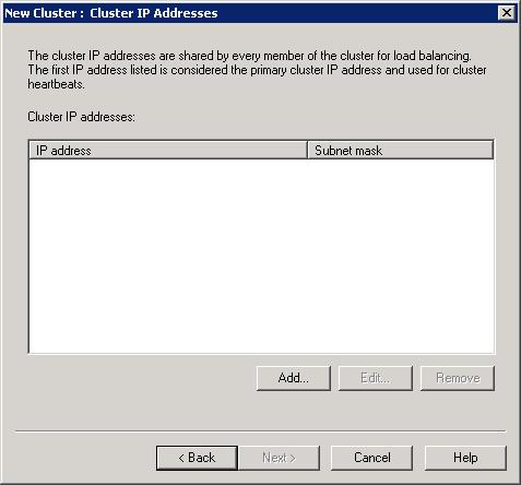 [新しいクラスター クラスター I P アドレス] ダイアログのスクリーンショット。