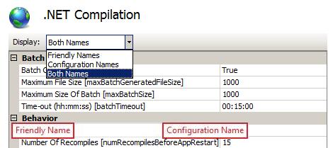 フレンドリ名と構成名を示すプロパティ グリッド ページのスクリーンショット。