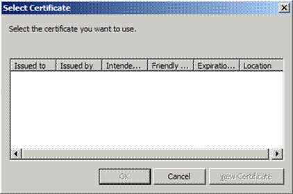 使用する証明書を選択するように求める [証明書の選択] ダイアログ ボックスのスクリーンショット。
