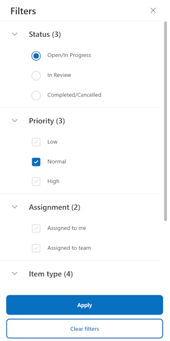 To-do リストに適用されたフィルターを示すスクリーンショット。