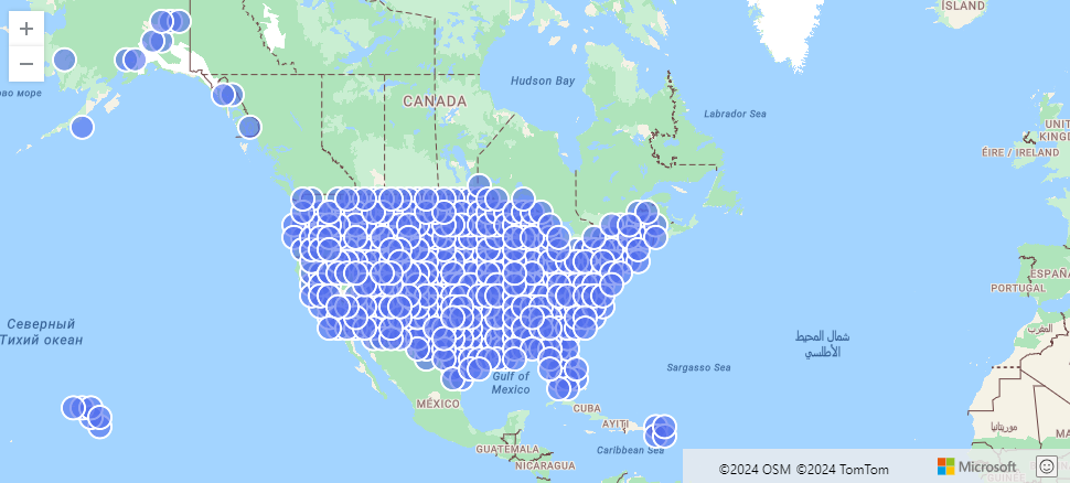 geohash でグループ化された US Storm イベントのスクリーンショット。