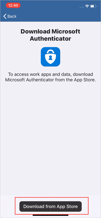 ポータル サイトの [Microsoft Authenticator のダウンロード] 画面のスクリーンショットの例。