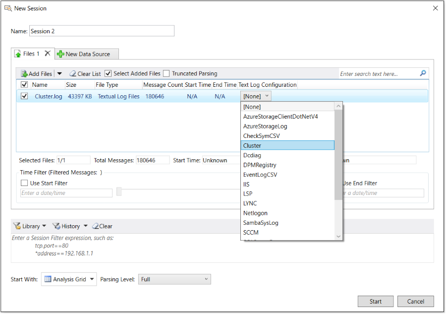 Message Analyzer Textlog parsers