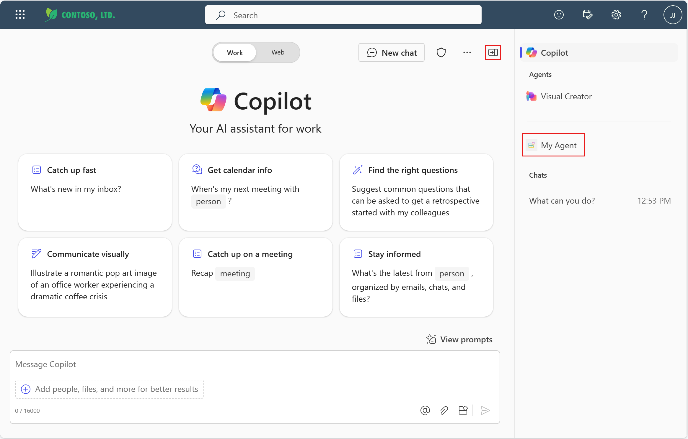 Copilot の宣言型エージェントのスクリーンショット