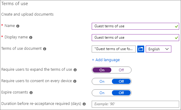 新しい使用条件設定Microsoft Entraスクリーンショット。