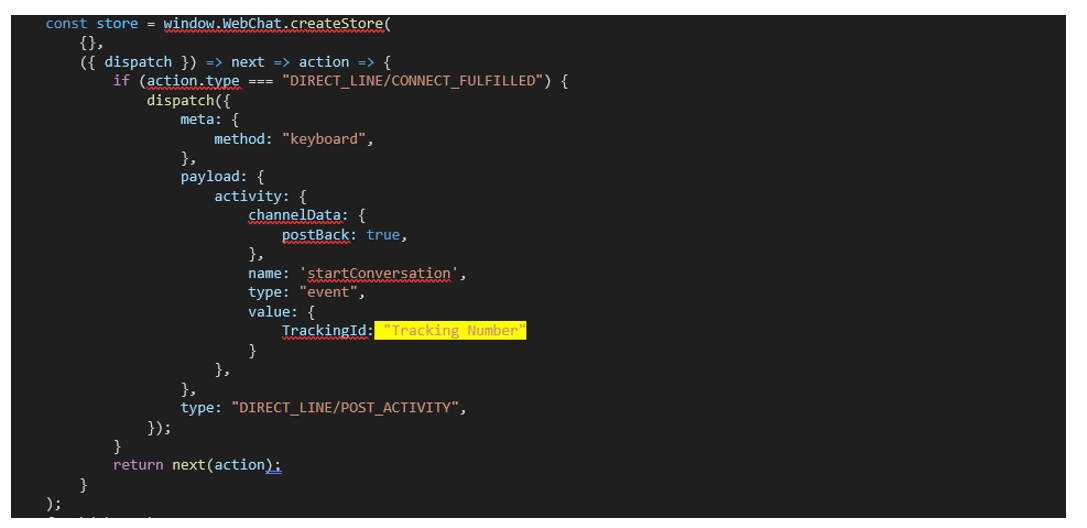 TrackingId フィールドを強調表示した JSON コード ブロックのスクリーンショット。