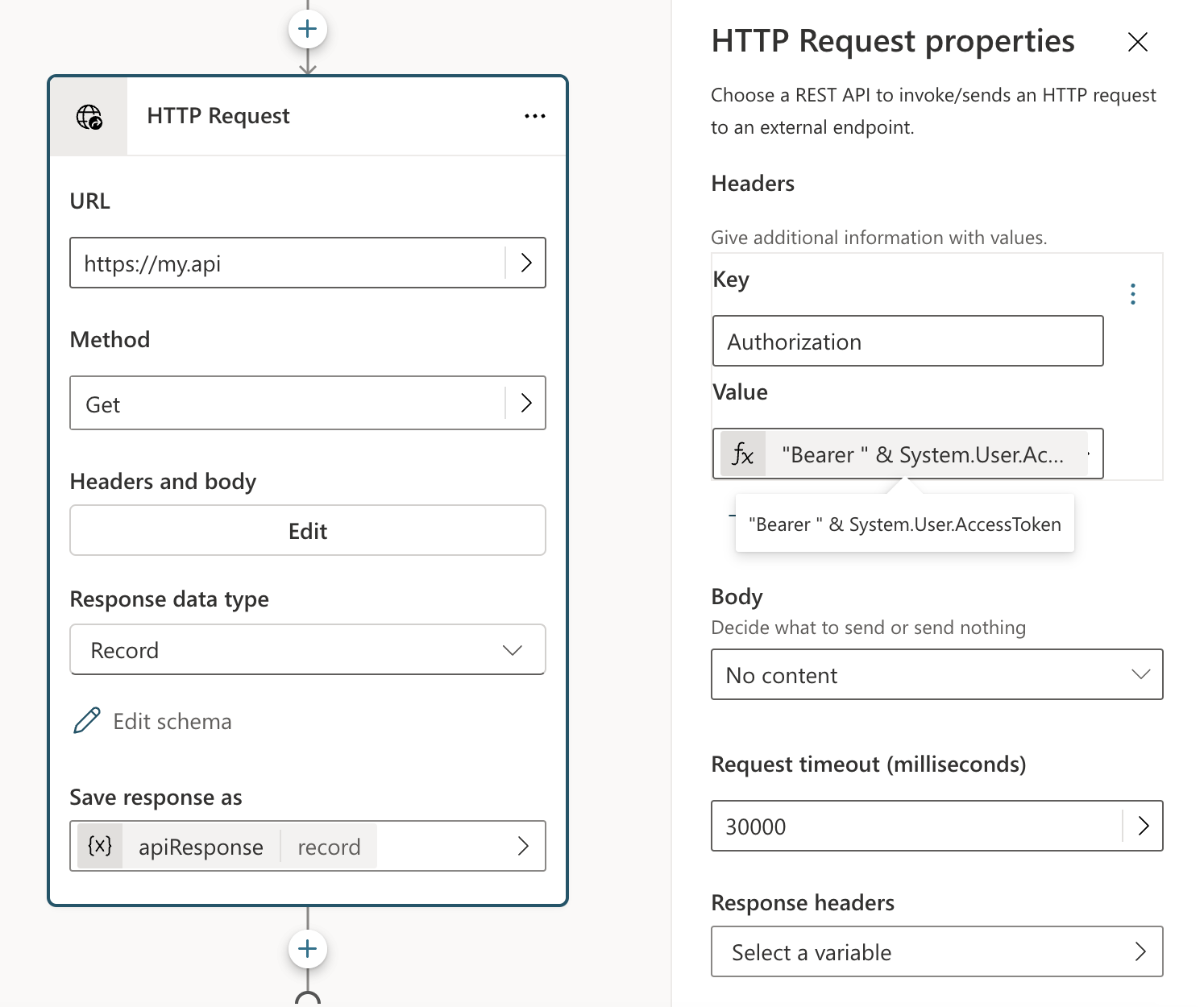 安全な APU にアクセスする HTTP 呼び出しを示すスクリーンショット。