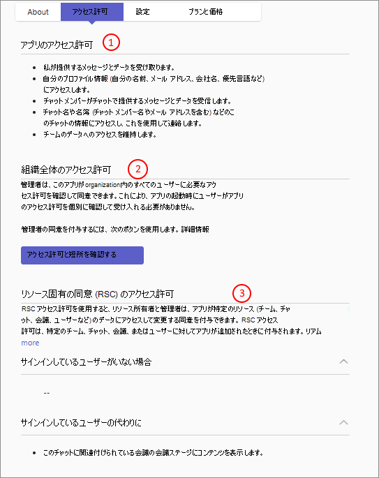 管理センターのページを示すスクリーンショット。アプリのアクセス許可を一覧表示して要求し、管理者はすべての組織ユーザーにこのようなアクセス許可の同意を付与することもできます。