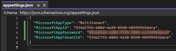 Appsettings Json を示すスクリーンショット。