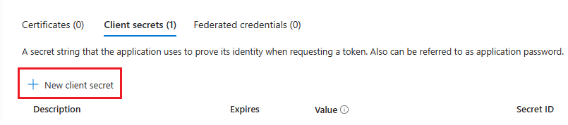 新しいクライアント シークレットの選択を示すスクリーンショット。