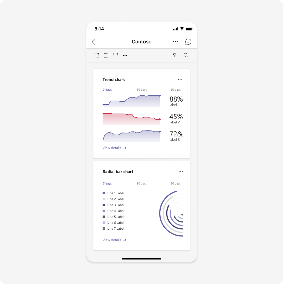 例は、モバイル上のダッシュボード UI テンプレートを示しています。